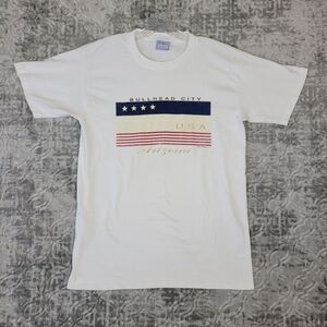 Vintage Bullhead City Shirt Mens Medium White Patriot Single Stitch Arizona Flag